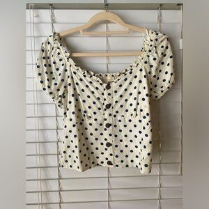 Darling Monteau Los Angeles Blue and Cream Polka-Dot Blouse with Buttons